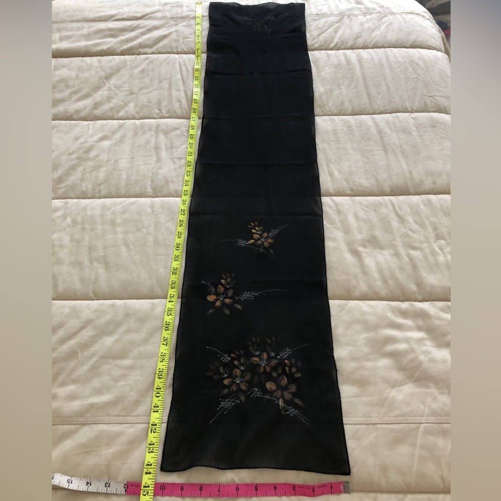 Vintage Sheer Black Hand Painted Desco Polyester Scarf 44” x 10.5” - Picture 5 of 5